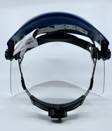 Adjustable ratchet face shield side view