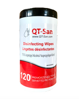 Front of QT-San 75% isopropyl alcohol wipes canister