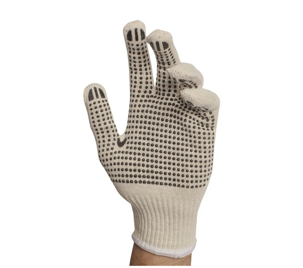 Cotton/Polyester Knitted Gloves with PVC Dots - 12 Pairs